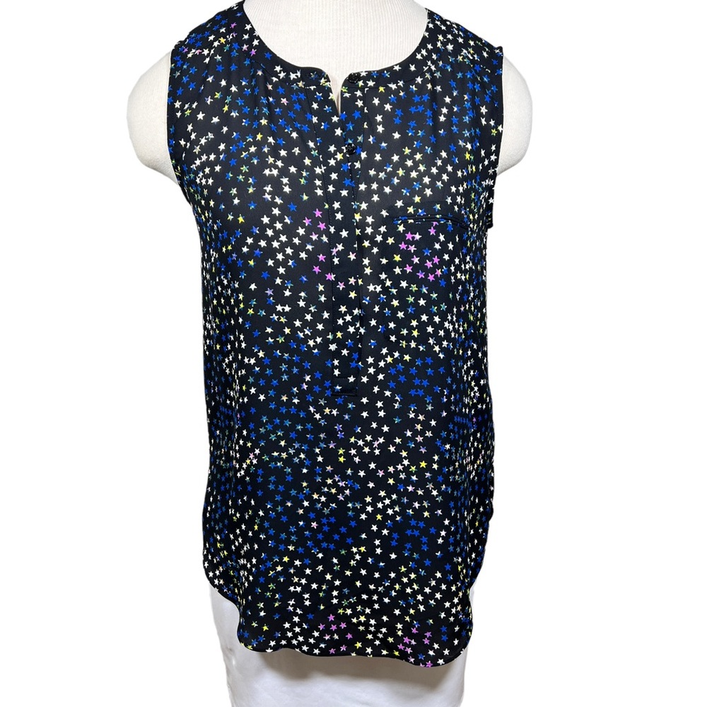 NYDJ Printed Pleat-Back Blouse Stars Sleeveless Sz S